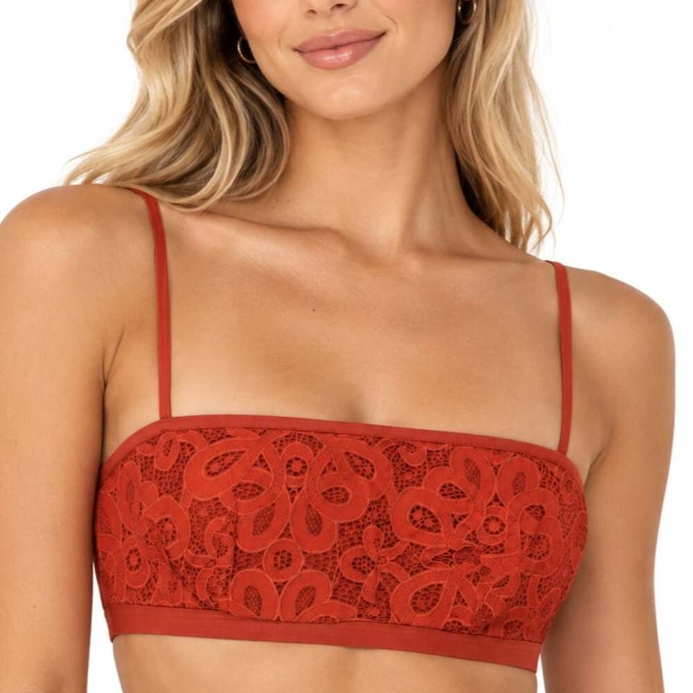 Terracotta Lace Bandeau Bralette Crop Top with Thin Straps